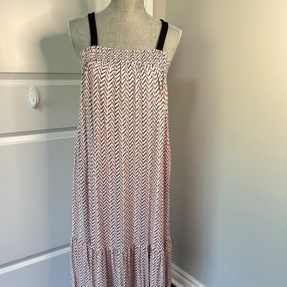 LOFT Dresses & Skirts - Loft Chevron Midi Dress Pink White and Black Size M NWT